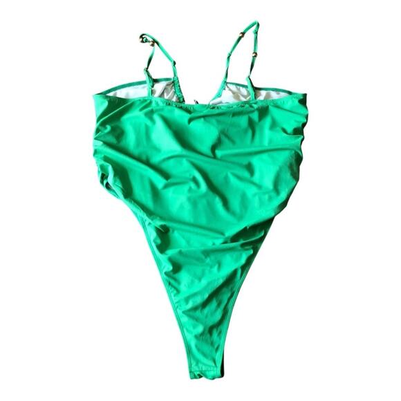 Pretty Little Thing NWT Green Bead Detail Ruched Cut Out Plus Swimsuit Size 22 - Picture 4 of 15